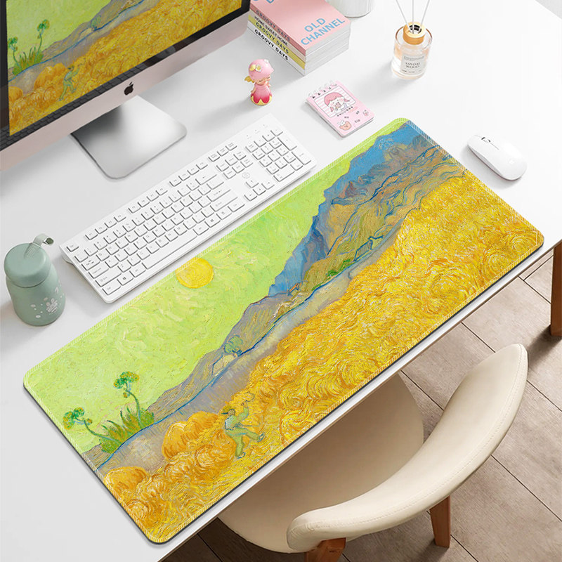 梵高油画鼠标垫家用办公桌面垫超大加厚电脑书桌垫护腕键盘垫定制