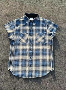 明亮叔出品【定织定染】第三季3rd蓝格子坎肩高街风格 纯棉打底衫