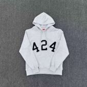 印花帽衫 明亮叔出品秋冬季 主线连帽424刺绣 加绒加厚卫衣高街潮牌