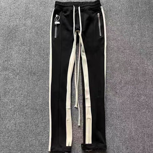 男女 高街限定拼接堆积主线长裤 明亮叔出品5th第五季 黑红白校裤
