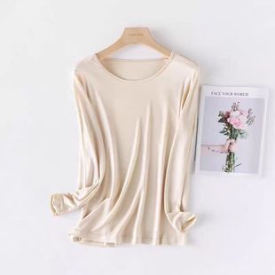 女士长袖 圆领t恤3XL打底衫 女士 真丝秋季 多色t恤L上衣新品 修身