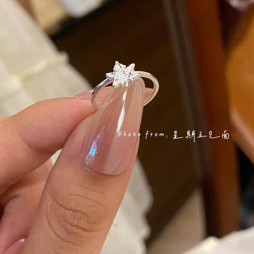 原创设计枫叶尾戒通体纯银S925