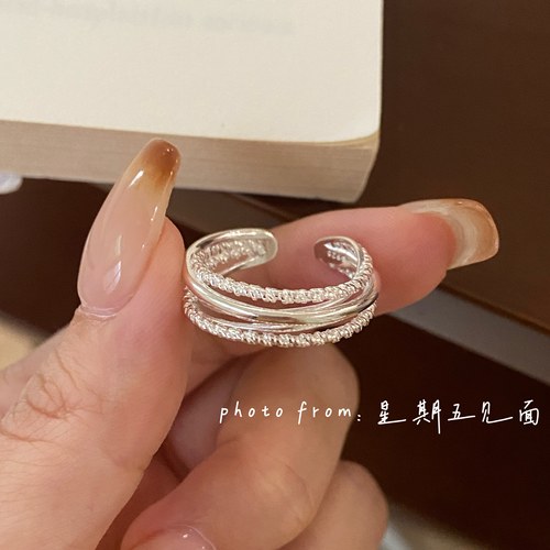 通体纯银S925多层重工开口戒指
