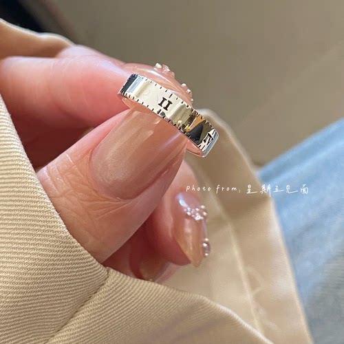 原创设计罗马数字卷尺纯银尾戒