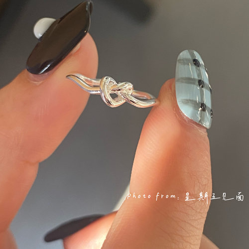 原创设计波浪爱心绳结纯银尾戒