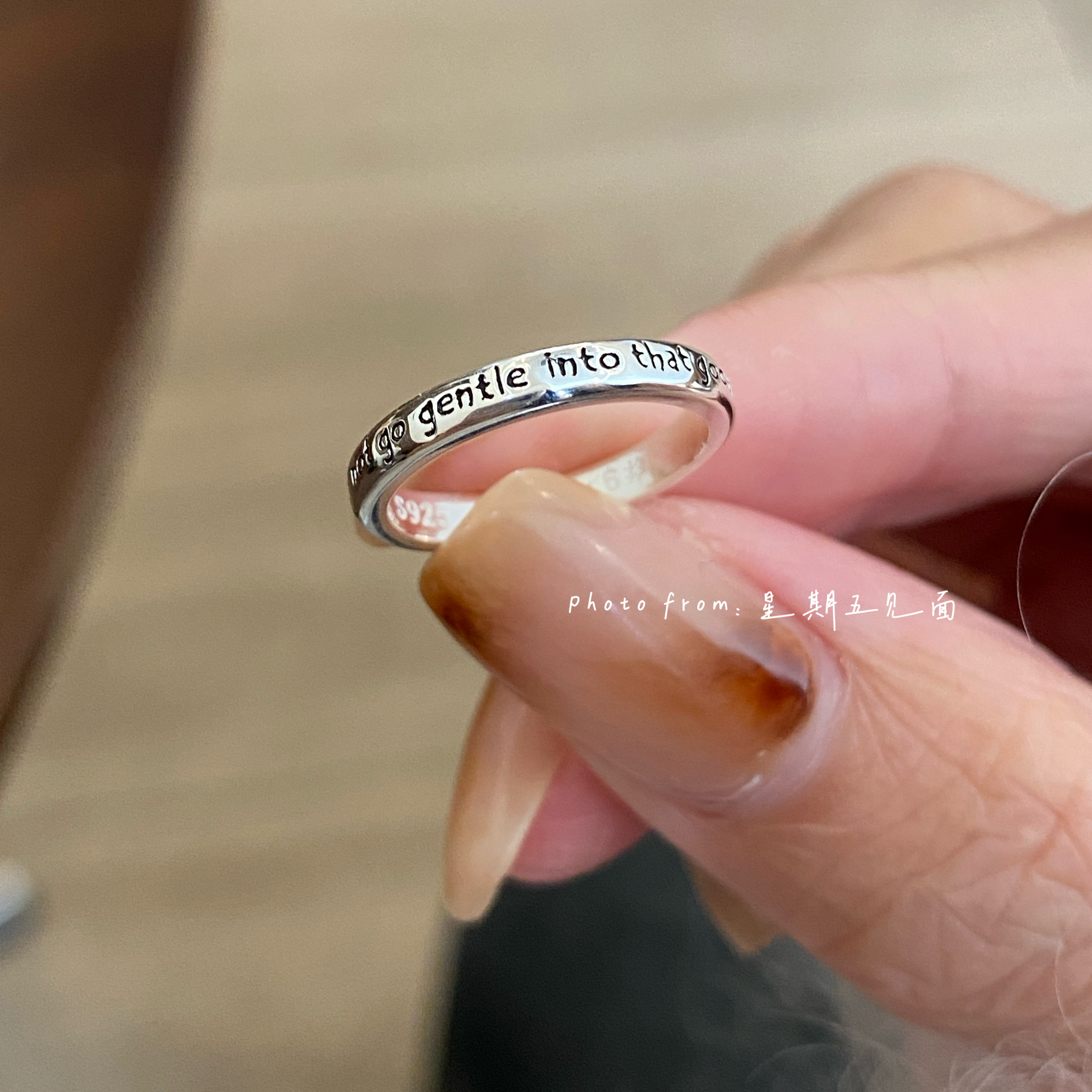 原创设计字母开口戒指纯银尾戒