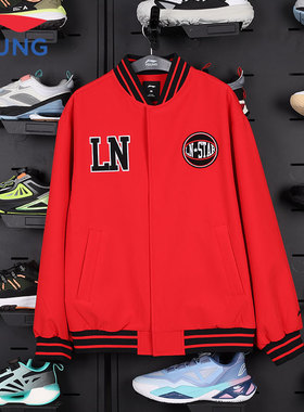 李宁男童外套马年春新款红色薄款棒球衫夹克宽松开衫外套YJDV003