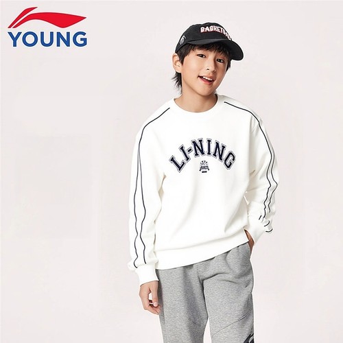 李宁儿童卫衣男童女童运动休闲新款宽松毛圈套头复古学院风上衣