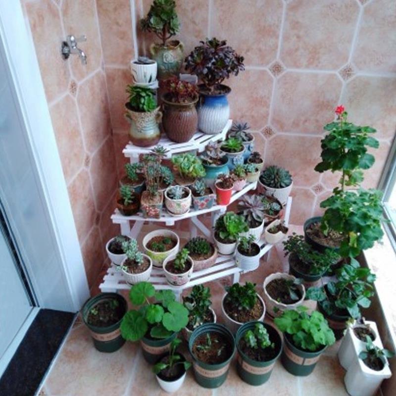 转角花架实木墙角架拐角阳台创意客厅落地式多层省空间户外花盆架