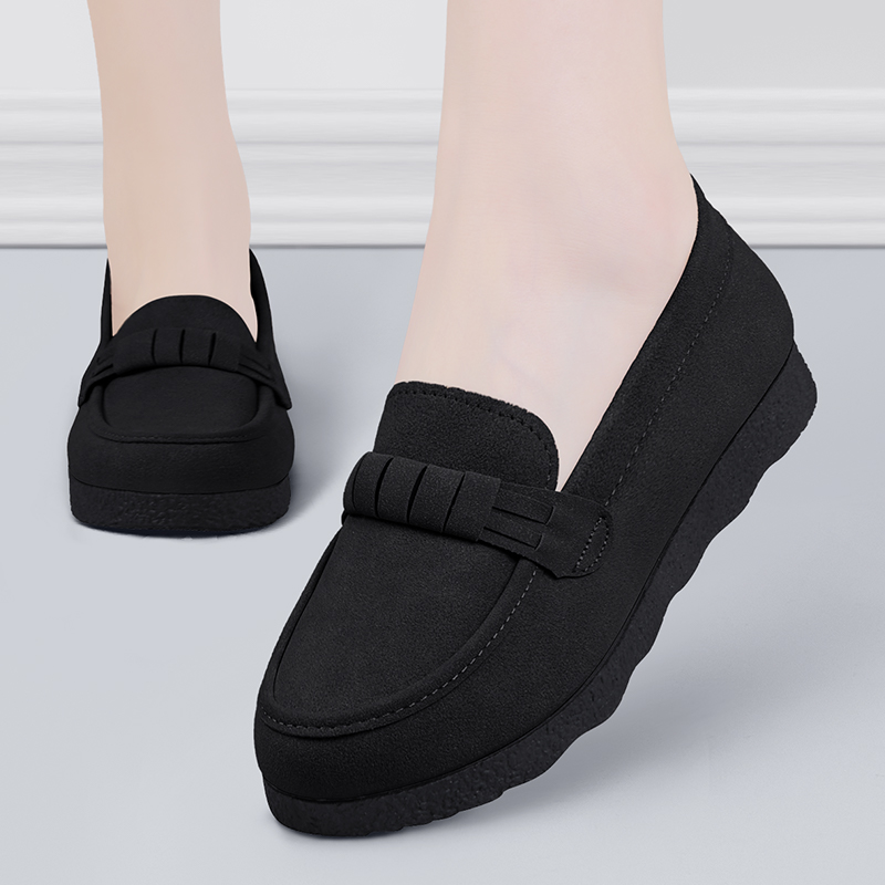 老北京布鞋女新款一脚蹬软底正品浅口工作鞋舒适休闲黑色豆豆鞋子