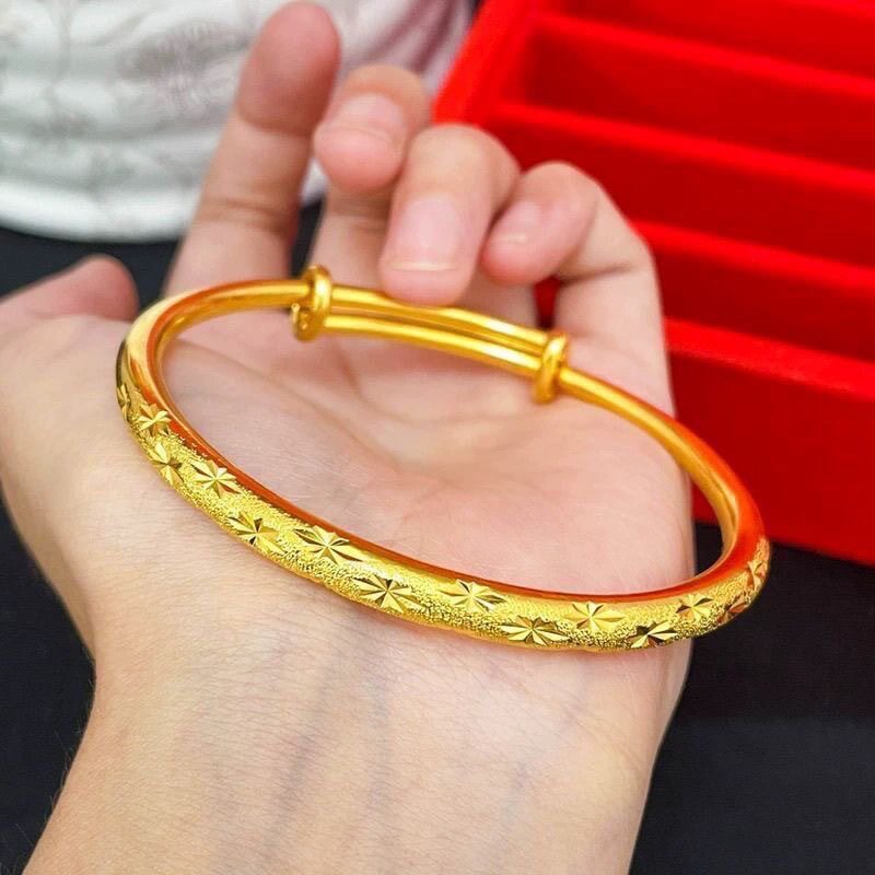 沙金饰品满天星圆肚推拉手镯女仿黄金小众轻奢高级感镯子配饰礼物图片