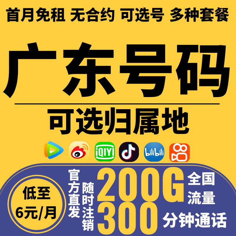 广东流量卡4G5G手机卡电话卡归属地湛江茂名肇庆惠州梅州汕尾河源