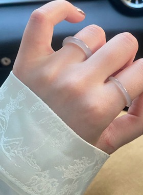 和田玉戒圈细条 烟紫碧玉白冰糖白藕粉晴水 【七七珠宝】【专拍】