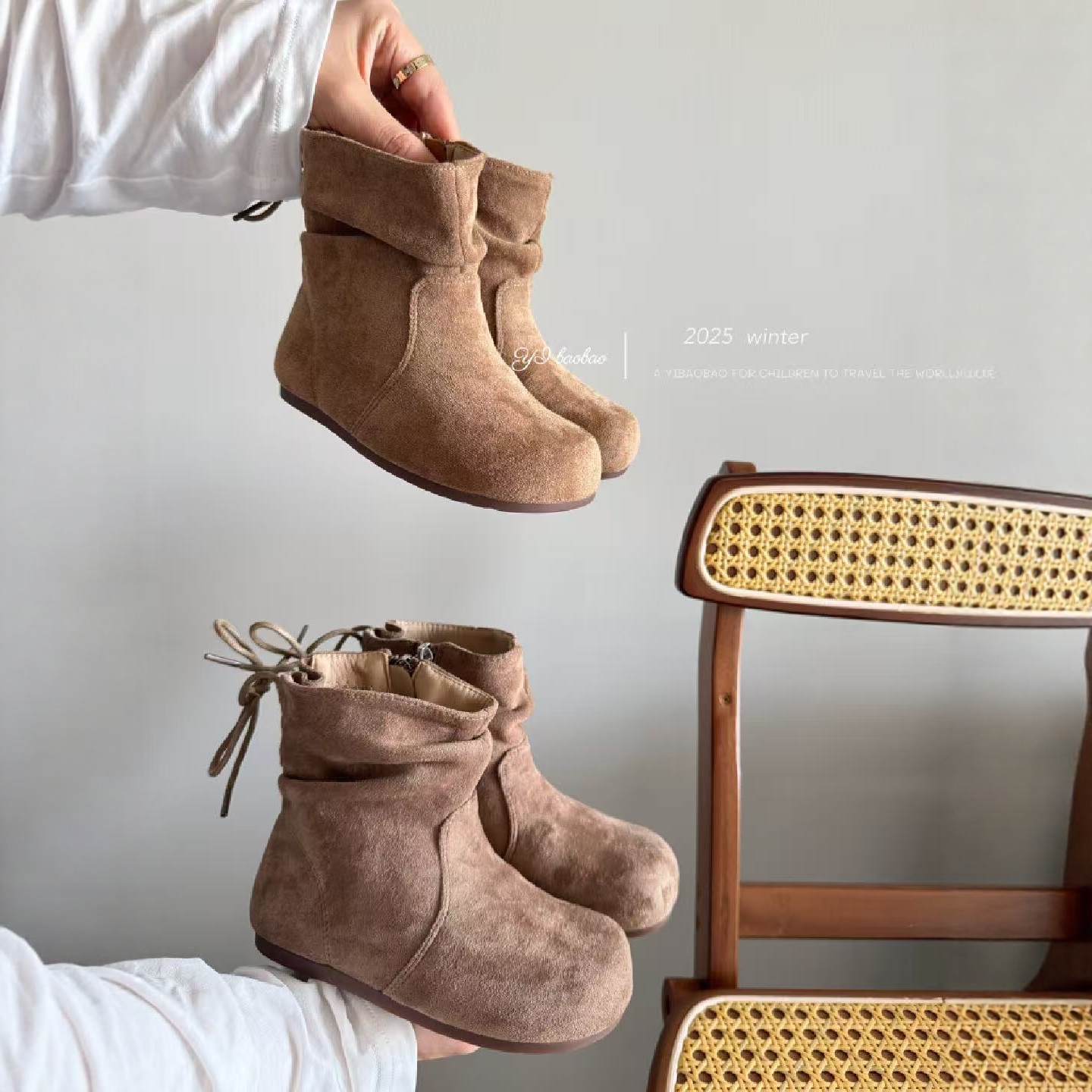 冬季新款女童加绒靴子潮羊晶绒靴子