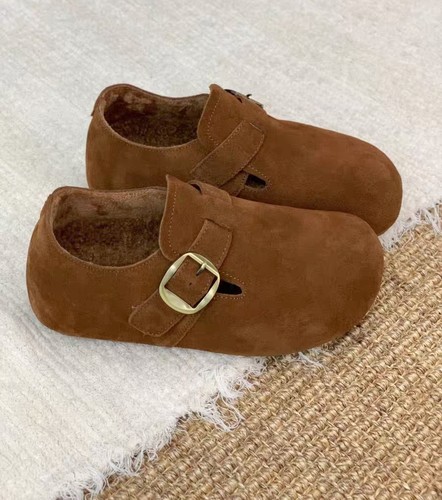 磨砂牛皮羊羔毛 女士加绒厚底博肯鞋棉鞋一脚蹬巨百搭