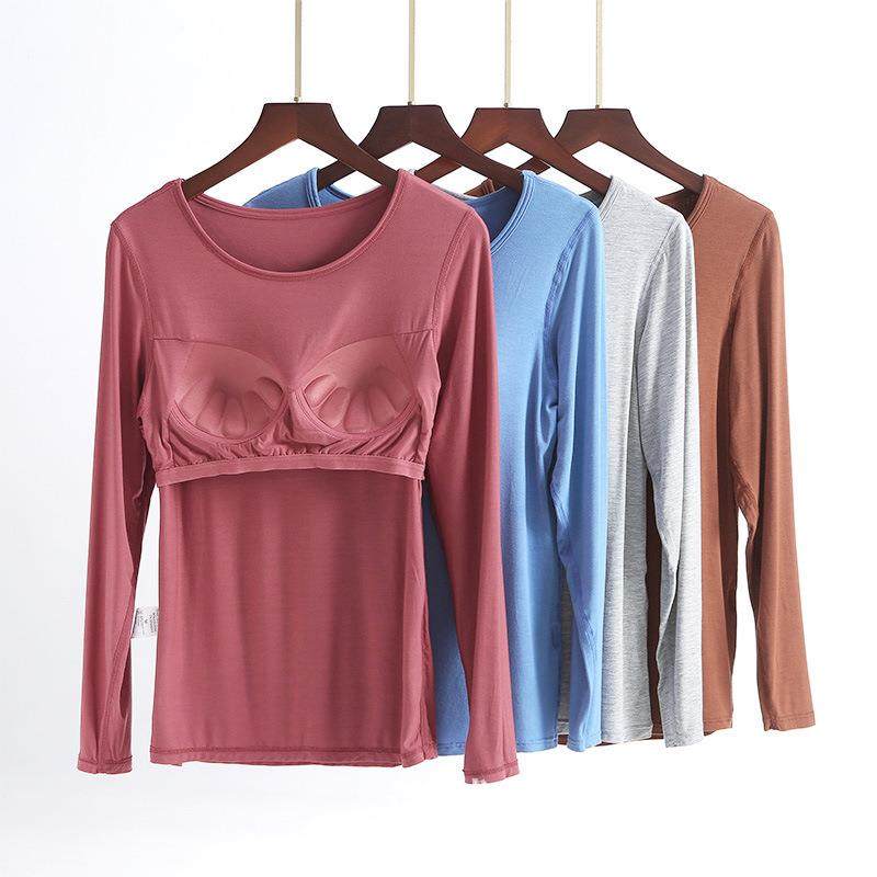 新款莫代尔带胸垫长袖睡衣文胸一体式秋衣瑜伽打底家居,女士内衣/男士内衣/家居服,抹胸,淘宝优惠券,粉丝福利购,淘宝优惠卷