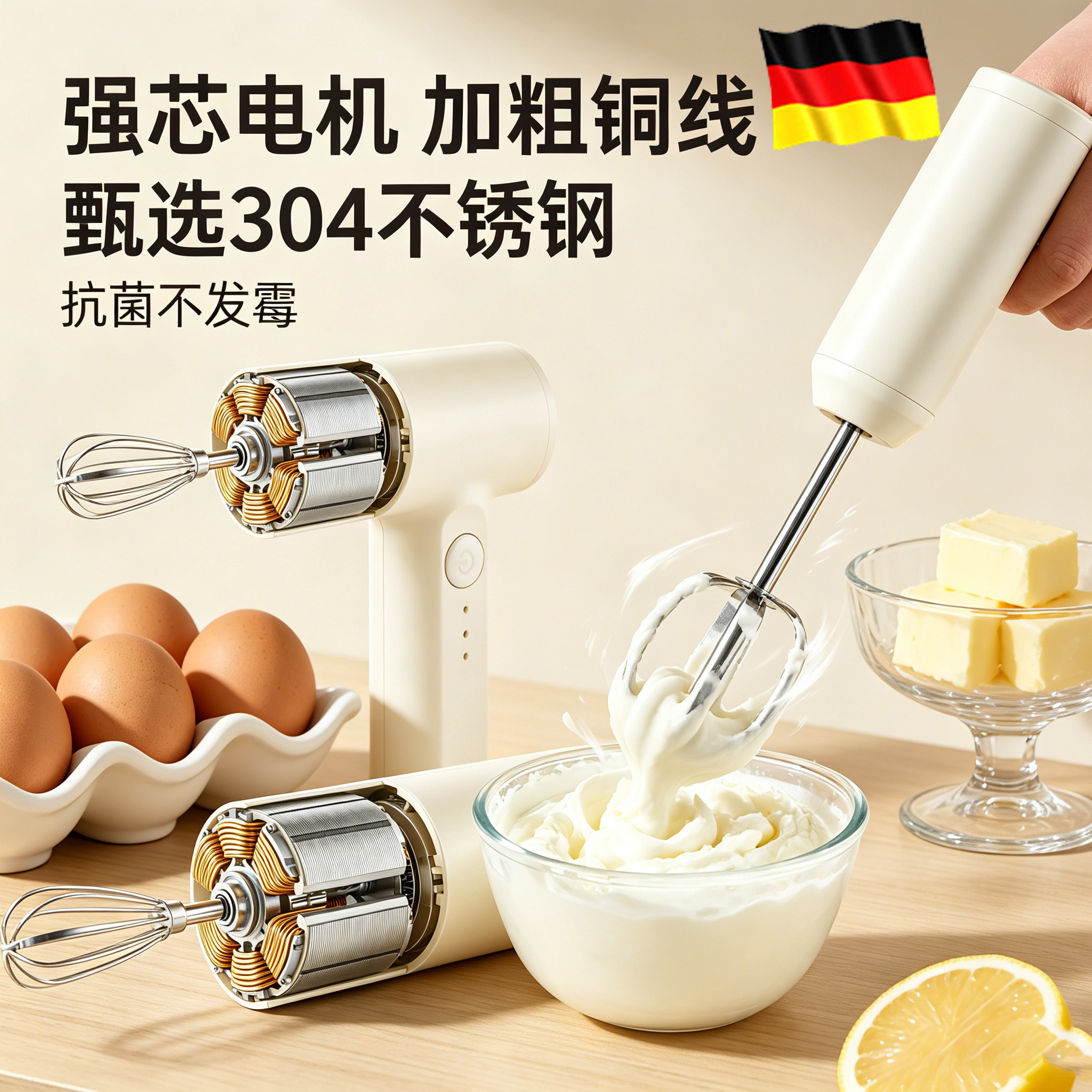 德国充电式打蛋器家用型手持不锈钢奶油打发器烘焙蛋糕自动搅拌机