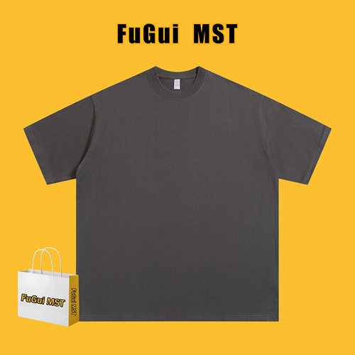 FUGUI MST重磅纯棉短袖T恤宽松休闲纯色美式小领口落肩袖男女夏季