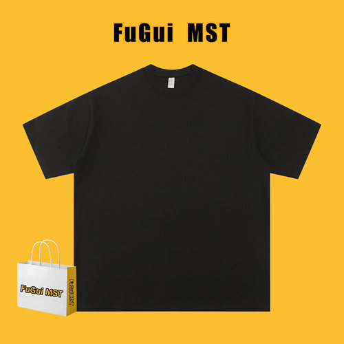 FUGUI MST重磅纯棉短袖T恤宽松型圆领纯色基础大众落肩袖男女夏季