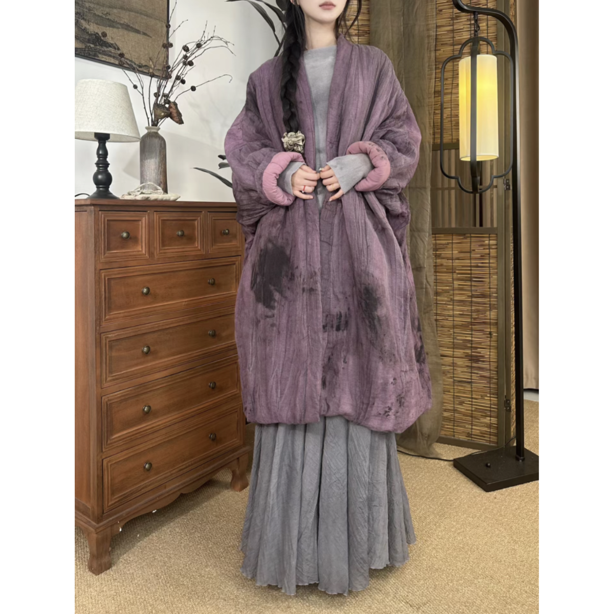 正品限量 |「雨中生」紫色亚麻植物染设计感加厚保暖棉衣棉服棉袄