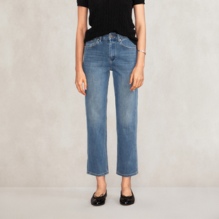 EATMI「摩登剪裁」系列 Z03 复古高腰烟管九分直筒弹力牛仔裤