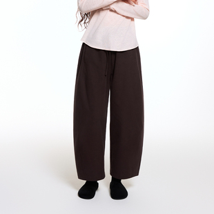 EATMI「海盗朗姆」朗姆酒红微弧形茧型加厚宽松泡泡裤