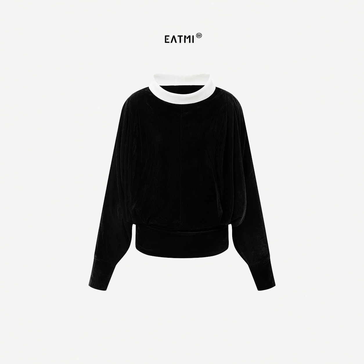 EATMI【午夜赫本】法式慵懒丝绒翻领气质显瘦蝙蝠袖长袖上衣