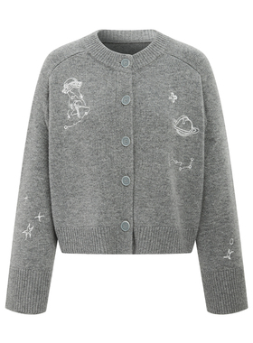 EATMI 「织梦手作」重工刺绣100羊毛开衫外套冬慵懒针织开衫