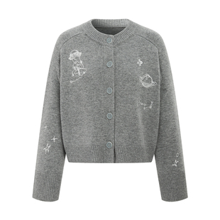 EATMI 「织梦手作」重工刺绣100羊毛开衫外套冬慵懒针织开衫