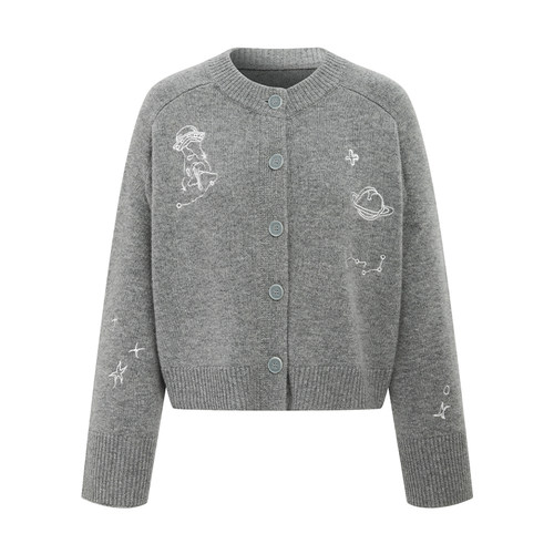 EATMI重工刺绣100羊毛针织开衫