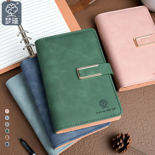 梦瑾加厚皮面活页笔记本子简约A6学生用软皮外壳日记本活页夹可拆卸记事本学生用商务办公工作专用会议记录本