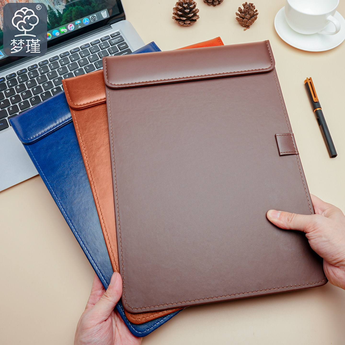 梦瑾新款会议文件夹高颜值简约加厚皮质磁吸资料夹商务办公人员专用纯色皮革记录书写垫板夹酒店用签字便签夹