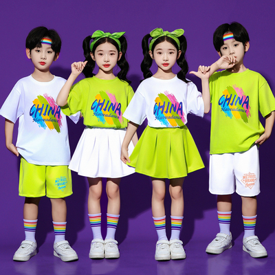 儿童啦啦队彩虹班服演出表演服装