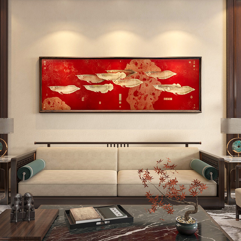 古歌元作九鱼图中式挂画玄关客厅轻奢金龙鱼铜板画高端大气装饰画图片