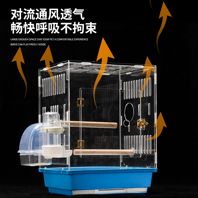 日本进口新款透明鹦鹉全景亚克力笼观赏别墅家用鸟笼大空间展示笼