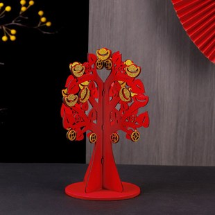 春节装 饰喜庆新年场景布置道 饰品木质元 宝m树摆件商场店铺橱窗装