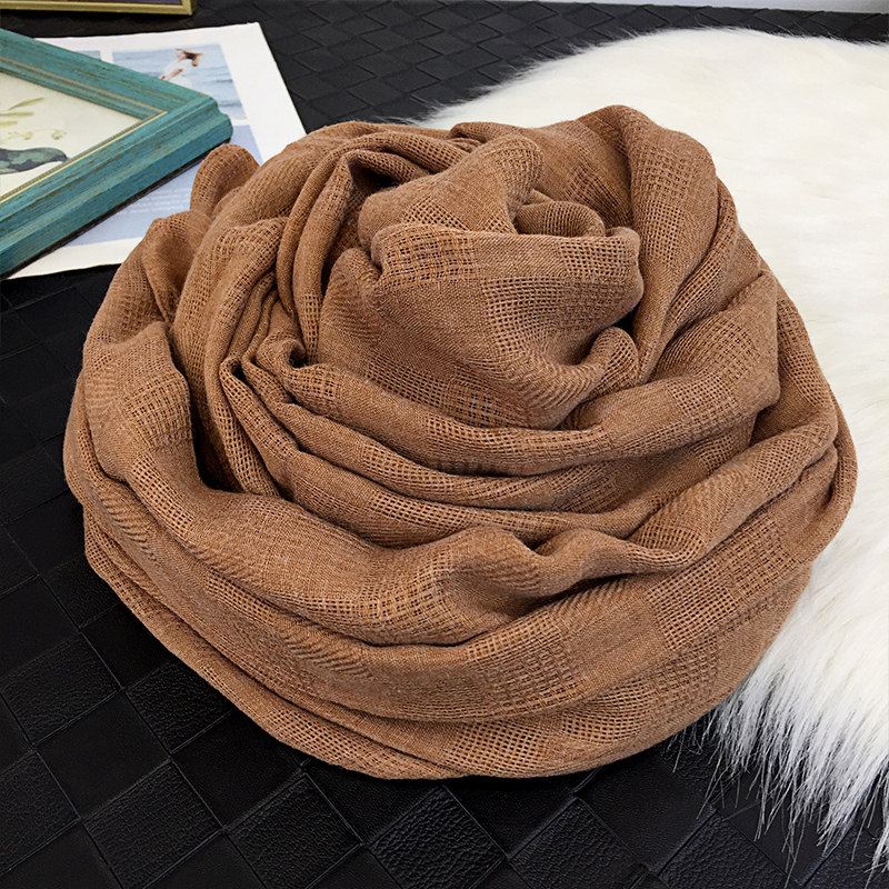 驼色围巾女秋冬季韩版百搭长版超大披肩两用纯色棉麻丝巾保暖围脖