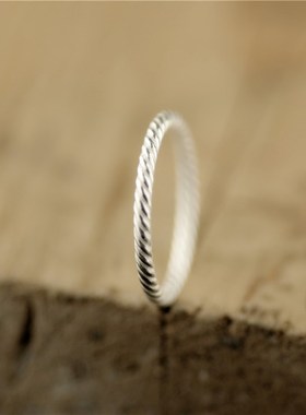 麻花戒指日韩版纯素银手作尾戒关节小指环麻绳耐看女Y生简约小大