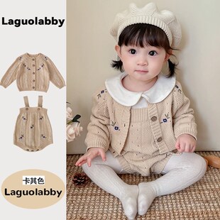 韩版婴儿衣服秋冬装女宝宝纯棉毛衣连体衣外套套装洋气春秋外出服