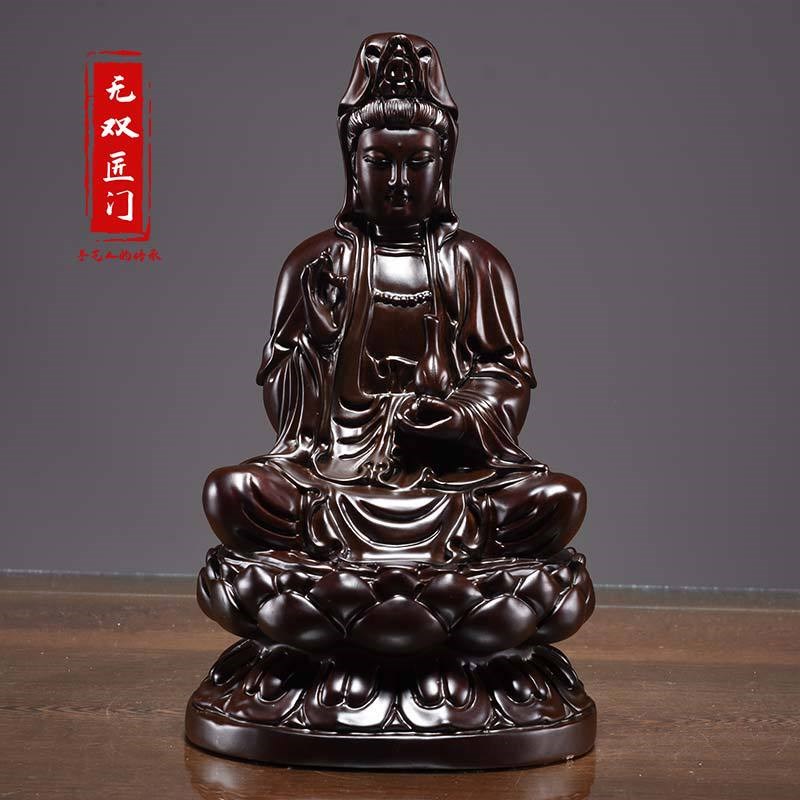 黑檀木雕观音佛像摆件实木坐x莲观世音菩萨红木家居供奉装饰工艺