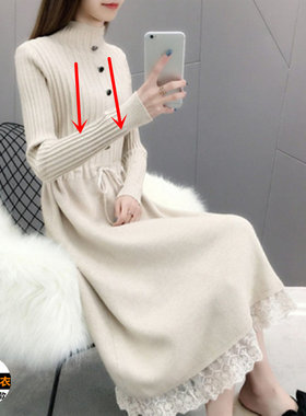 哺乳洋装秋e冬外出装长袖针织蕾丝母乳期衣服产後显瘦哺乳服上衣