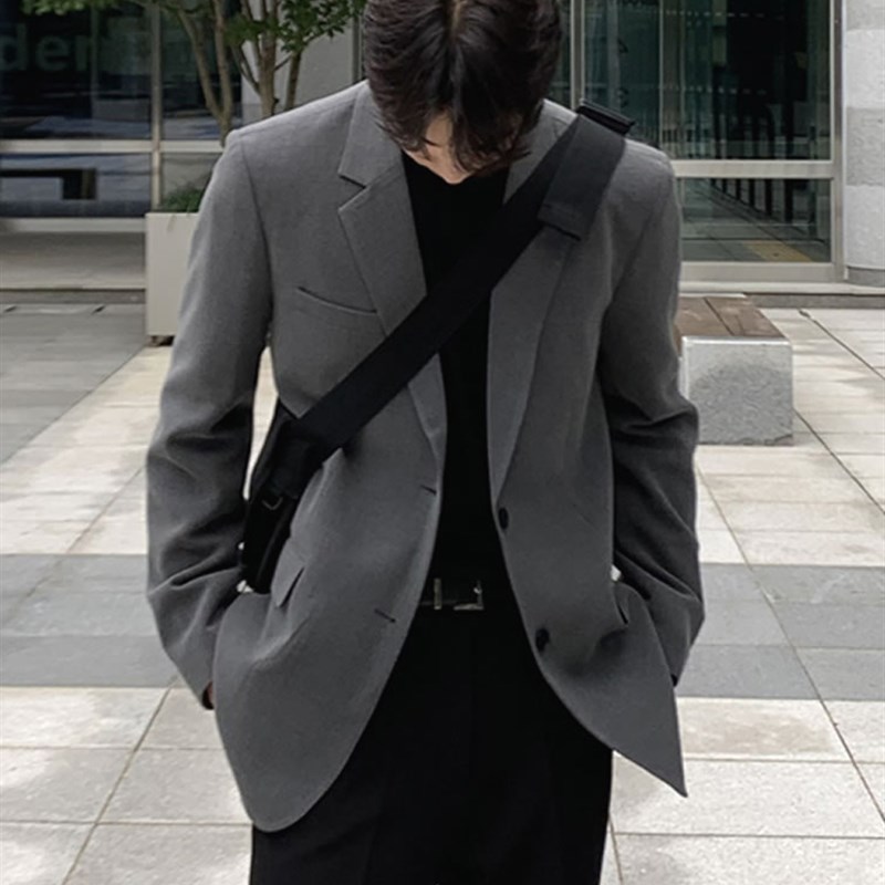 意式那不勒斯西装k男高级感宽松休闲气质上衣外套轻熟风灰色小西