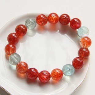 天然阿鲁沙手链手串 阿鲁沙共生金草莓绿柱石金太阳石日光石水晶