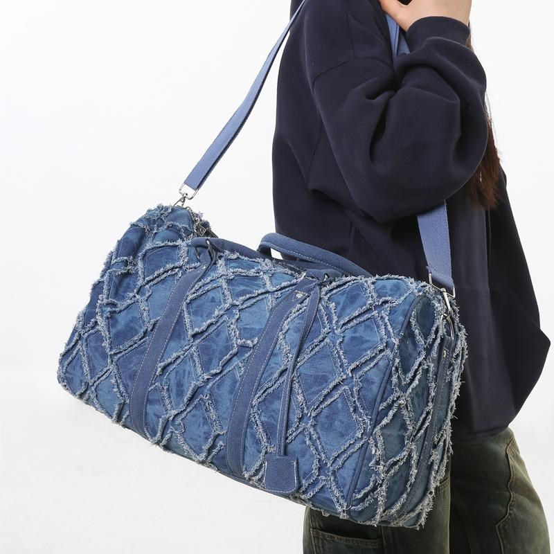 大容量旅行包女短途个性国潮行李袋水洗做旧帆布手提包运动健身包