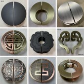 新中式 玻a璃门拉手半圆形古铜雕刻镂空现代简约实木门把手黑色现