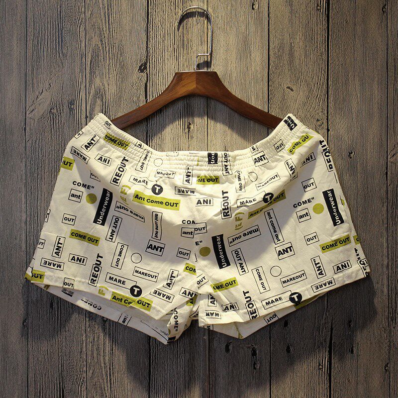 男士内裤纯棉透气平角裤宽松休闲四角裤大码个性印花家居阿罗裤