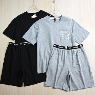 253 棉质贴兜宽松短袖 T恤字母腰五分裤 男装 运动休闲套装 好货