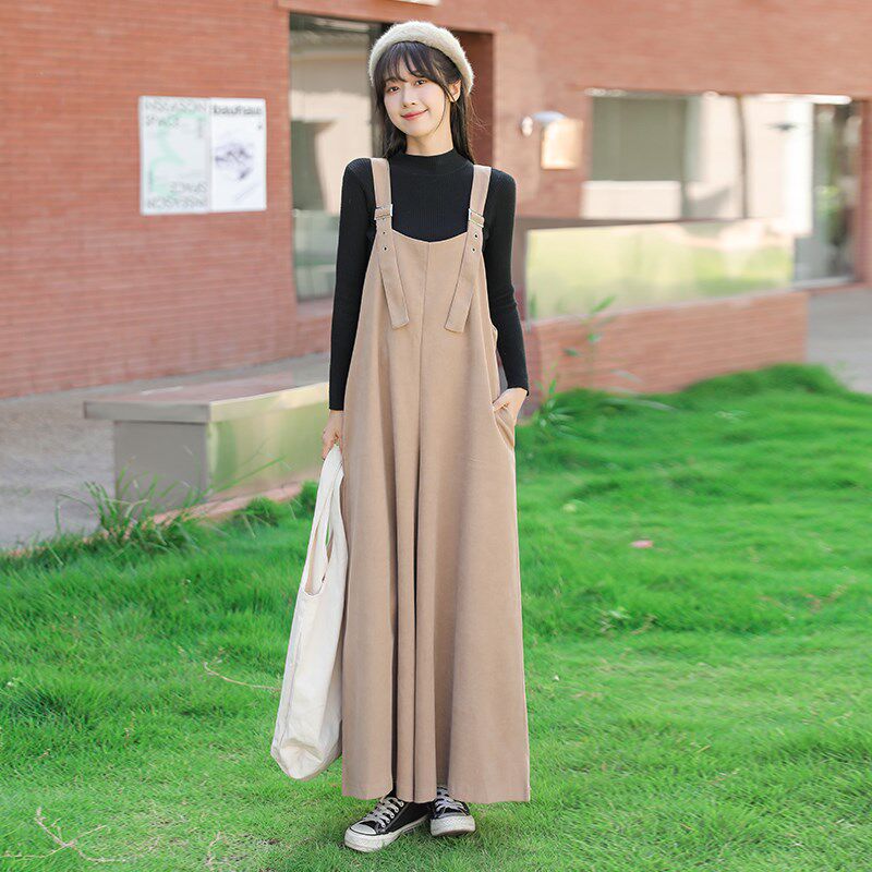 2022秋季新款韩版连体背带裤时尚百搭少女减龄小众宽松阔腿裤长裤