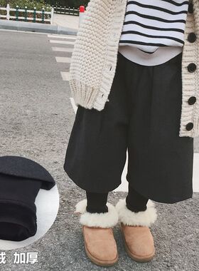 女童加绒阔腿裤秋冬儿童宝宝韩版春秋假两M件打底裤男童休闲长裤