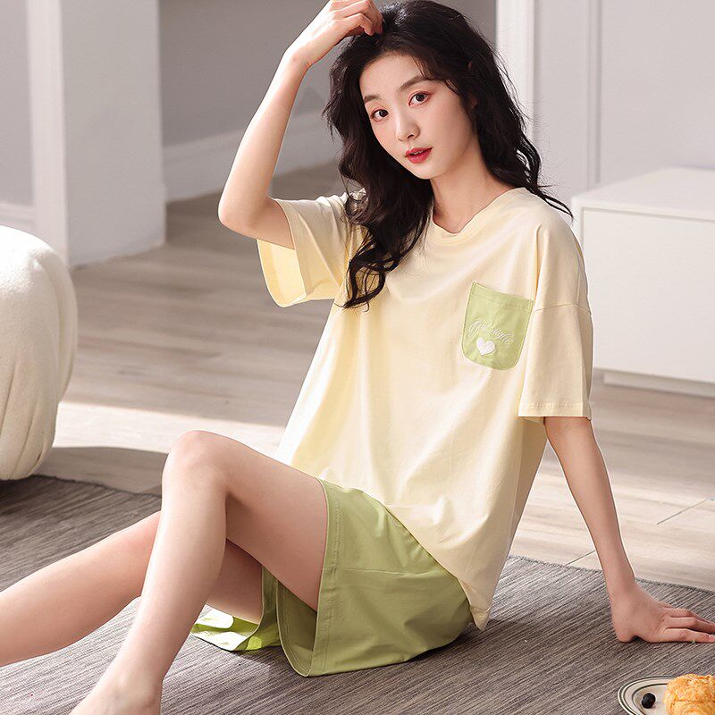 睡衣女夏季纯棉短袖短裤薄款夏天全棉H女式韩版休闲运动家居服套